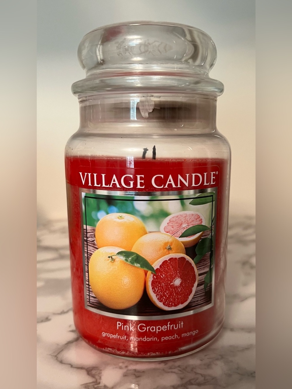 Village Candle Pink Grapefruit 26 oz. Large Jar Two Wick ~90%